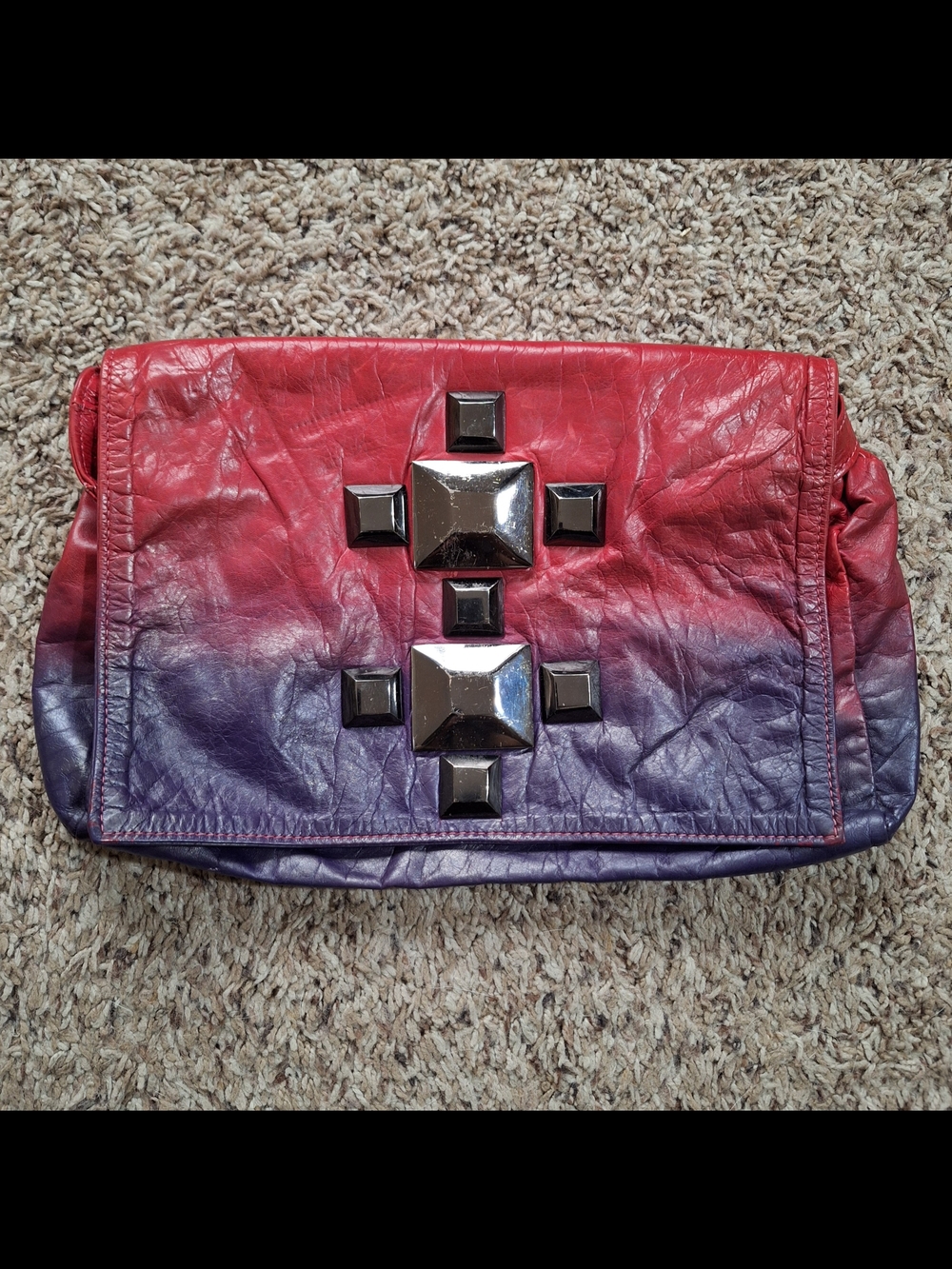 Vintage Tylie Malibu Y2K Studded Ombre Leather Clutch Bag Red Purple